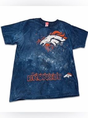 NFL Denver Broncos Tie Dye T Shirt Blue Graphic Logo Mens Size 2XL
